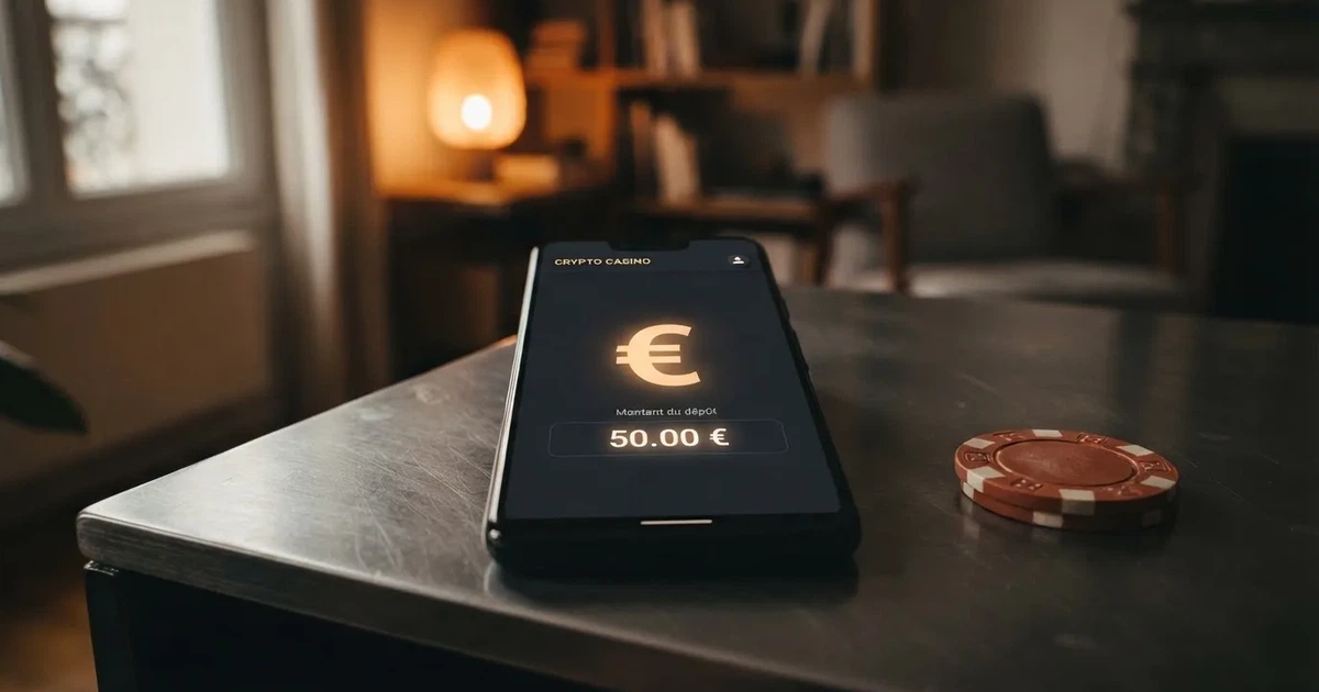 Écran de casino en ligne crypto affichant un dépôt en bitcoin sans introduire de coordonnées bancaires