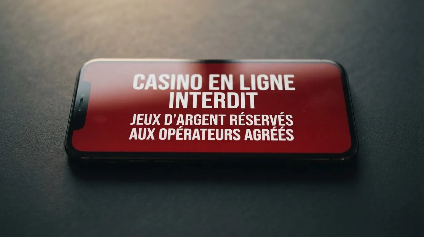 Bandeau d'avertissement rappelant l'interdiction du casino en ligne classique en France