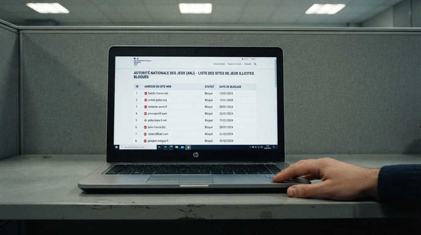 Page officielle listant des sites de jeux d'argent bloqués administrativement