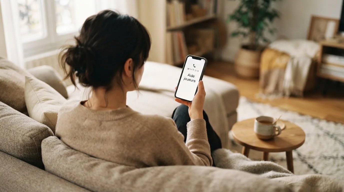 Une personne compose sur son smartphone le numéro d'un service d'aide et d'écoute pour joueurs en difficulté.