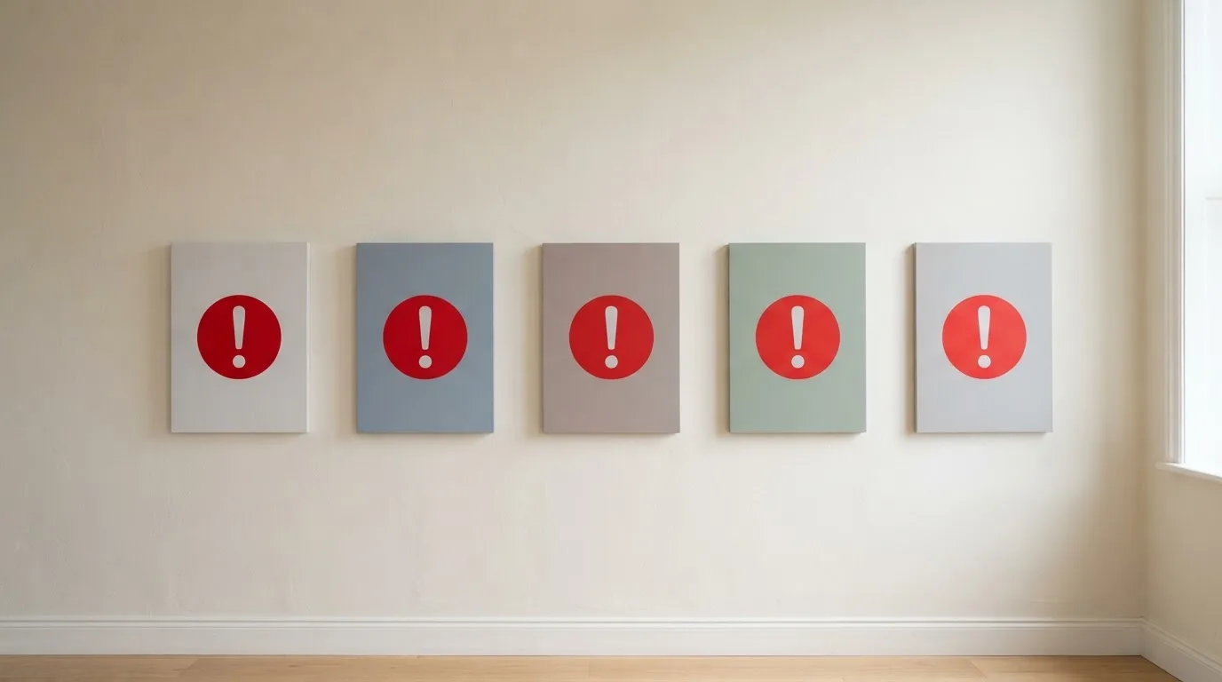 Une rangée de logos de plateformes de casino barrés d'un pictogramme d'avertissement sur fond neutre