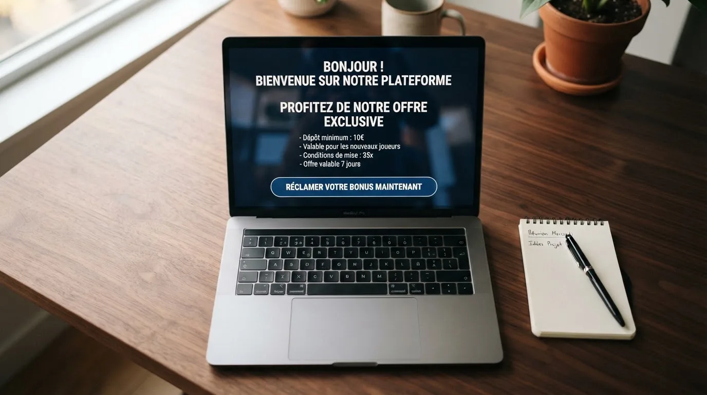 capture d'écran d'une page de bonus de bienvenue affichant les conditions d'une offre sans dépôt
