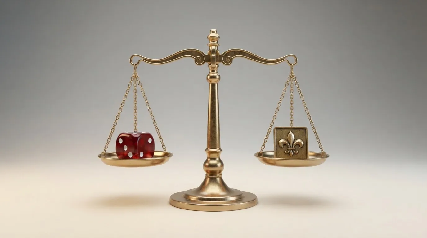 Logo stylisé de l'Autorité nationale des jeux à côté d'un symbole de balance de la justice