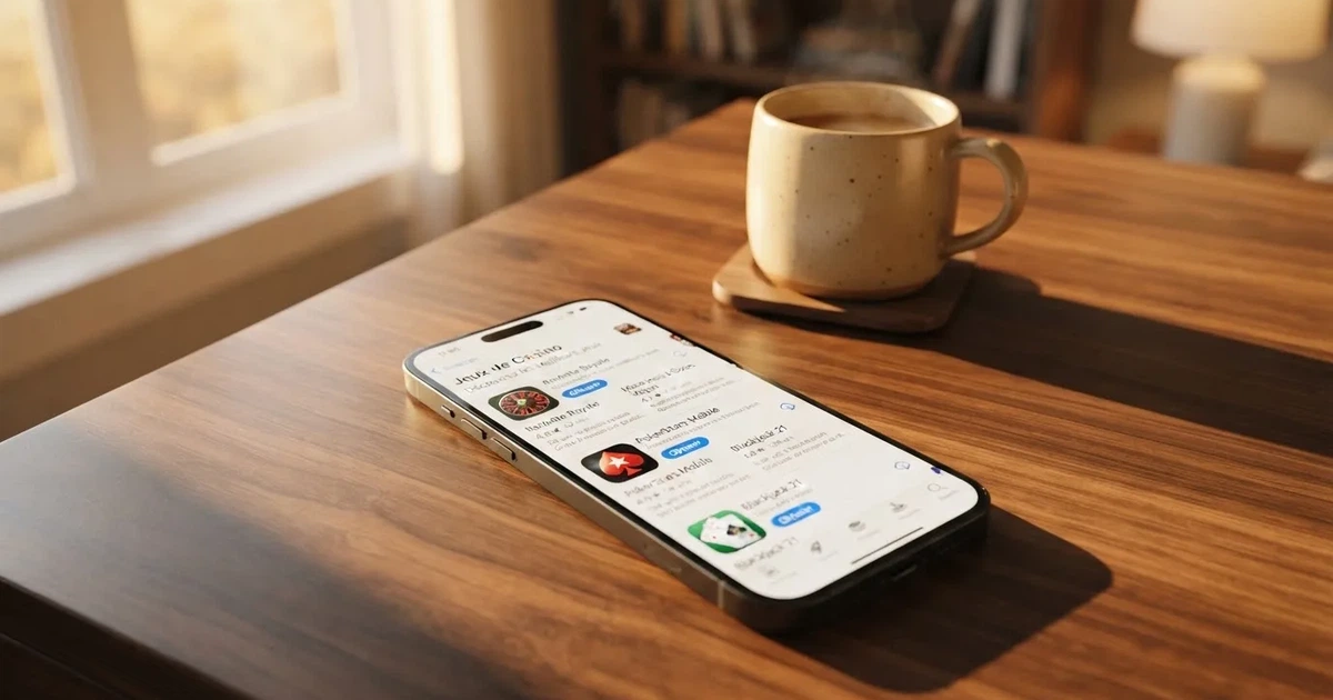 écran de smartphone affichant une page de téléchargement d'application de casino dans un magasin d'applications