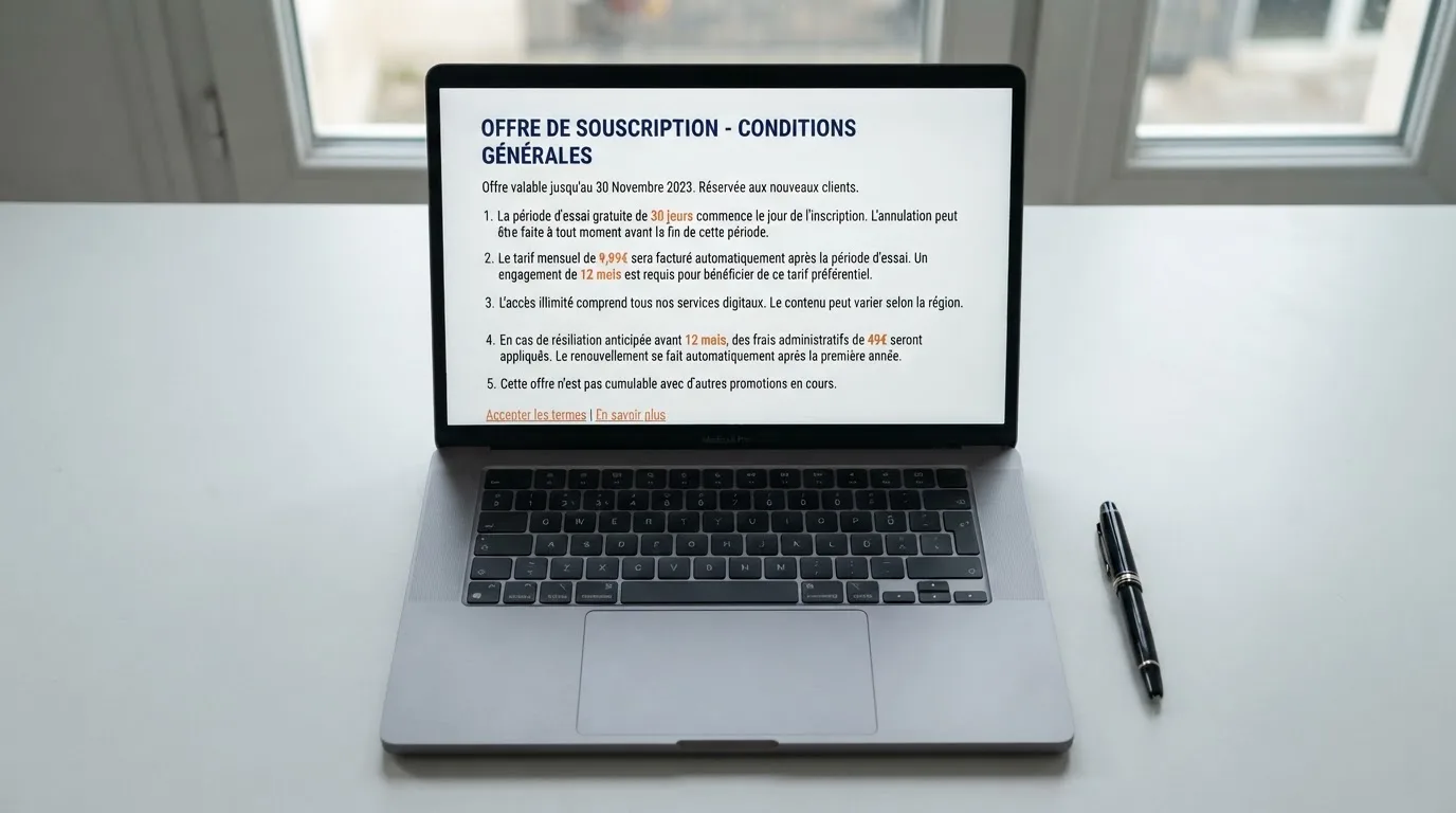 Capture d'ecran des conditions generales d'un bonus de bienvenue en ligne