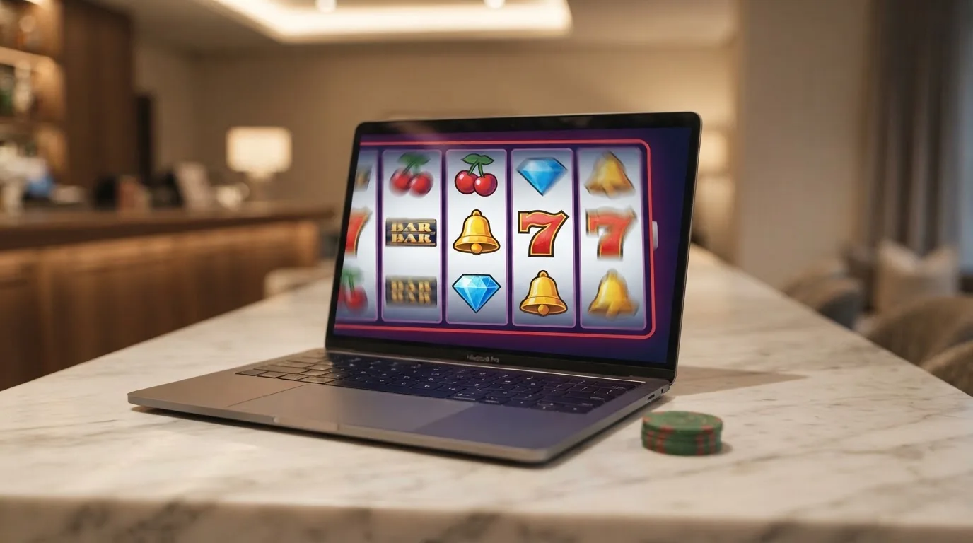 Rouleaux de machine à sous animés sur l'écran d'un casino en ligne, sans marque de casino visible