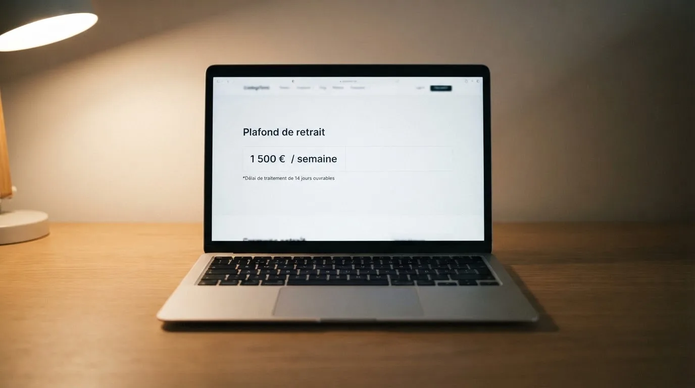 Une page de conditions de retrait affichant un plafond hebdomadaire sur un casino en ligne non réglementé.