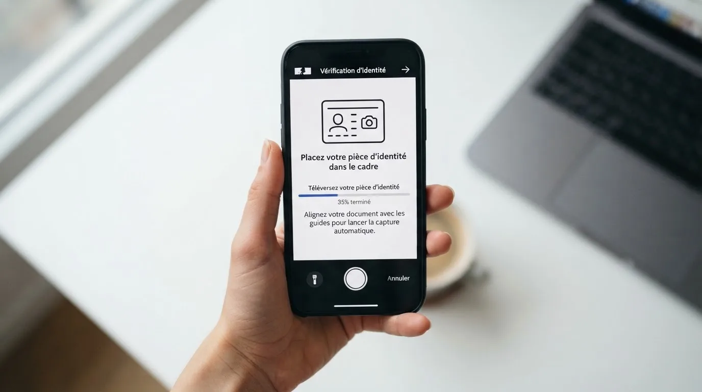 a smartphone screen showing an identity-document upload step lors d'une online self-exclusion request